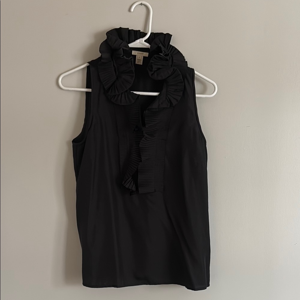 J. Crew Black Silk Ruffled Sleeveless Top